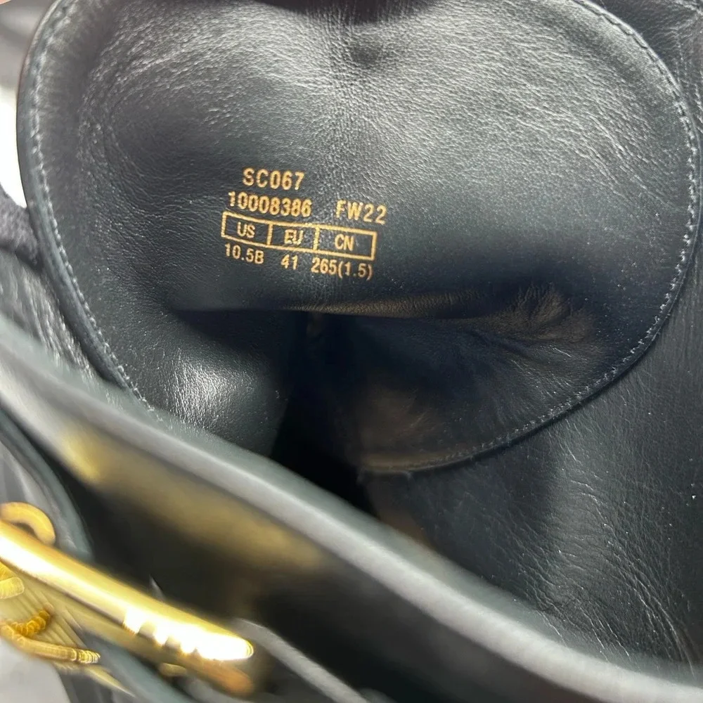 Stuart Weitzman Ultra Lug Black Combat boots Gold Buckles  size 10.5  new